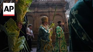 GreekOrthodox Patriarch of Jerusalem leads Orthodox Palm Sunday procession [upl. by Jemmie801]