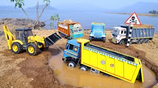 Tata Prima Tipper Accident Roadway Pulling Out JCB 5CX Xpert  Cartoon Jcb  Ashok Leyland  CS Toy [upl. by Sorrows]