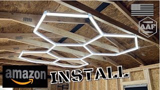 HYPERLITE Hexagon Garage Light Install from Amazon 5 Grid System 6500K Cool White [upl. by Refinne]