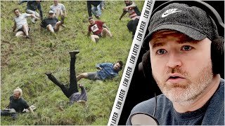 Insane Cheese Rolling Contest Causes Broken Bones [upl. by Ahrendt]