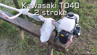 Kawasaki TD40 2stroke grass cutter unboxing ang 1st time engine start tagalog [upl. by Nirak233]