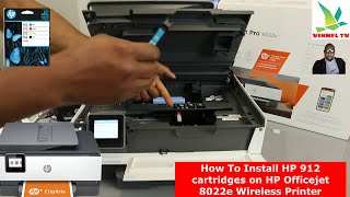 How To Install HP 912 Cartridges on HP Officejet 8022e AllInOne Wireless WIFI Printer [upl. by Shuping]