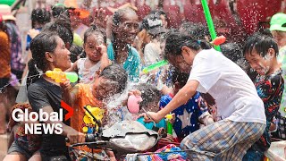 Thailand’s annual Songkran water festival kicks off with a splash in Bangkok [upl. by Ameh961]