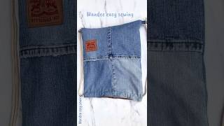 how to sew denim drawstring bag tutorial from old jeans wandeeeasysewing drawstringbag jeansbag [upl. by Anel]