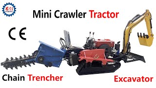 Compact Crawler Tractor with Excavator Bucket and Chain Trenching Machine [upl. by Bindman]