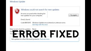 Windows 7 update error 80072efe Fix  Windows could not search for new updates error fixed [upl. by Randi617]