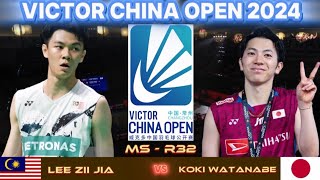 Koki Watanabe JPN vs Lee Zii Jia MAS  R32  Badminton VCO24 [upl. by Ahseikal]