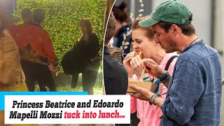 News Princess Beatrice and Edoardo Mapelli Mozzi tuck into lunch on Worthy Farm at the final day [upl. by Nared670]