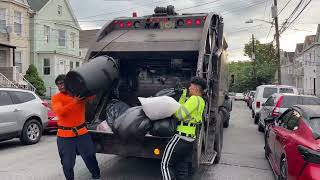 MR McNeilus Rear Loader Garbage Truck Packing Heavy Trash [upl. by Allison917]