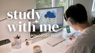 ⛈️ 2HOUR STUDY WITH ME ON A STORMY DAY  🎹 Calm Piano Pomodoro 5010 [upl. by Bouchard408]