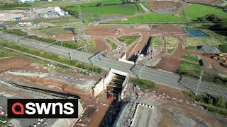 Drone footage shows HS2 construction work as the government considers cancellation  SWNS [upl. by Htelimay]