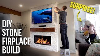 Stone Fireplace TV Wall  Full Build [upl. by Nayrbo]