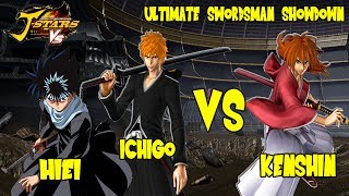 JStars Victory VS  Ultimate Swordsman Showdown Kenshin Himura vs Hiei amp Ichigo Kurosaki 1v2 [upl. by Feeley]