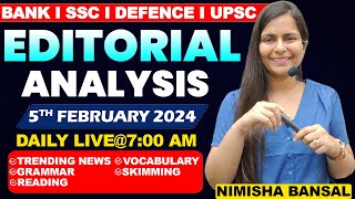 Editorial Analysis  5th February 2024  Vocab Grammar Reading Skimming  Nimisha Bansal [upl. by Eletnahc]