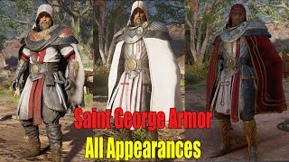 Assassins Creed Valhalla  Saint George Armor Set Full Upgrade All Appearances [upl. by Nedloh]