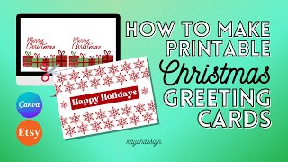 How To Create Printable Christmas Greeting Cards in Canva  DIY Holiday Cards  kayohdesign [upl. by Broome546]