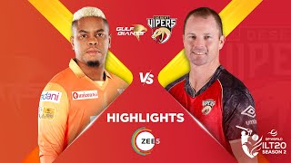 ILT20 S2  English  HIGHLIGHTS  Gulf Giants VS Desert Vipers  T20 Cricket  24th Jan [upl. by Erihppas]