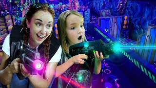 MOM and NiKO crazy ARCADE DATE Laser Tag Riding a Race Kart giggle icecream new family cartoon [upl. by Georgette]