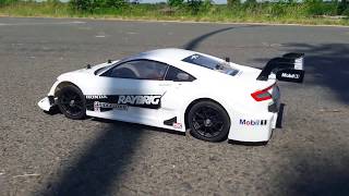 Tamiya Honda NSX Raybrig Concept GT TT02 racing on a closed road [upl. by Min]