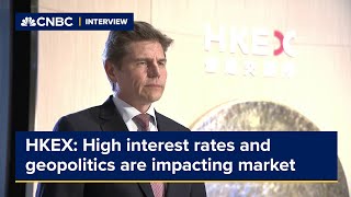 HKEX says high interest rates and geopolitics are impacting market valuations [upl. by Airenahs486]