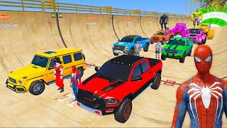 SPIDERMAN Epic New Multi Mega RAMP Challenge for Cars amp Trucks  SuperHero Hulk Goku Venom – GTA 5 [upl. by Izzy]