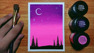 Easy Pink Night Sky Poster Color Painting for Beginners  Stepbystep Tutorial [upl. by Nolava38]