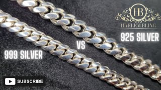 HarlemBlings 8mm 999 Silver vs 10mm 925 Silver Miami Cuban Link Chains [upl. by Johan135]