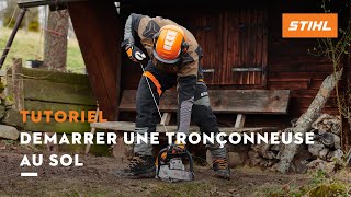 Tronçonneuse thermique MS 261 STIHL  Démarrer une tronçonneuse au sol [upl. by Acinyt]