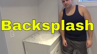 Installing A Bathroom Vanity Backsplash With Tile GlueMarble [upl. by Moskow124]