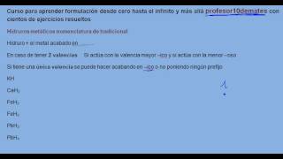 Formulación inorgánica 08 Hidruros metálicos nomenclatura tradicional [upl. by Wickham]