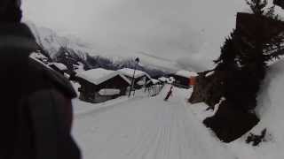 Skiing Through the Village of Bettmeralp at Aletsch Arena Switzerland [upl. by Mayworm]