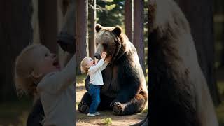 child playing with bear childandlion wildlife heartwarmingmoments cute animals birds [upl. by Ylrehs]