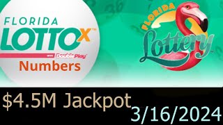 Florida Lotto Winning Numbers 16 March 2024 Today FL Lotto Drawing Result Saturday 3162024 [upl. by Eignat]