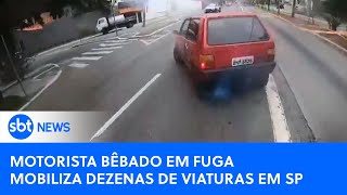 Motorista bêbado é preso pela polícia após tentar fuga cinematográfica com Fiat Uno em SP [upl. by Zakaria]