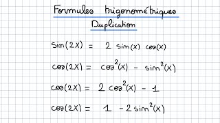 Formules de duplication Trigonométrie [upl. by Eilagam952]