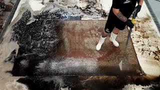 Red wool rug cleaning Speeded Up  Restoration  ASMR video [upl. by Wendye]