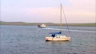 Eynhallow ferry at Rousay crossing to Wyre and leaving for Egilsay later [upl. by Sedecram]