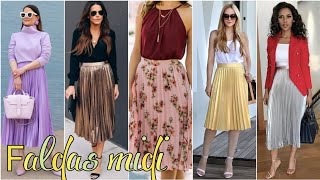 HERMOSAS FALDAS MIDI  IDEAS PARÁ COMBINAR FALDAS MIDI 😍 [upl. by Koeninger91]