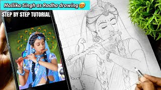 Mallika Singh as Radha drawing❤️ Shri Radha drawing The Arts Cafe [upl. by Slavin]