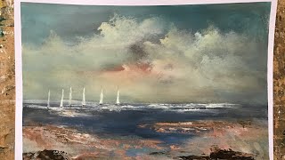 ART PAINTING A SEASCAPE LEARN TO PAINT seascapearttuition paintinglesson paintseascape paintsky [upl. by Urissa]