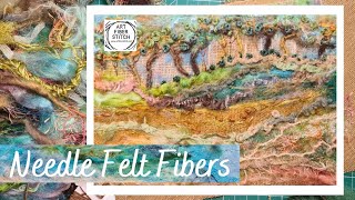 Tutorial on Needle Felting with different fibers and yarns on linen with a little embroidery [upl. by Alema846]