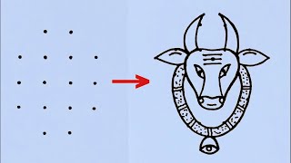 How to draw a Cow from dots easy  Easy OX drawing  Cow Rangoli  Mattu pongal kolam [upl. by Eldreeda]