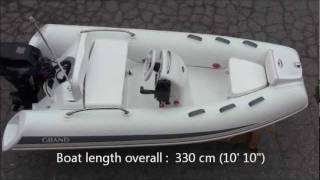 GRAND inflatable boat G340EF with 20HP Tohatsu outboardwmv [upl. by Cohe]