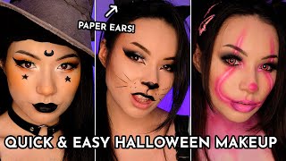 3 SUPER EASY AND QUICK LAST MINUTE HALLOWEEN LOOKS Witch Cat and Clown [upl. by Netsrak]