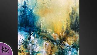 abstract WATERCOLOR Imaginary Landscape Spatter Painting  neurographic inspired ink lines 176 [upl. by Akinorev]