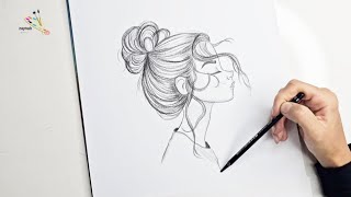 quotComplete black and white female portrait drawing tutorial with detailed details [upl. by Nilkoorb]