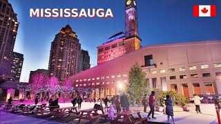 4K🇨🇦 Discover CANADA  MISSISSAUGA Downtown Walk 🎄Skating Rink at City Hall and City Night Streets [upl. by Claus]