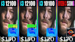 INTEL i3 12100 DDR5 vs i3 12100 DDR4 vs i3 10100 vs RYZEN 3 5300G  Gaming Comparison [upl. by Phelips811]