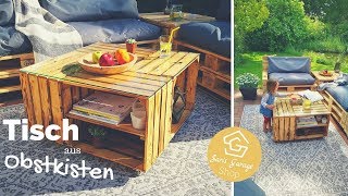 Obstkisten Tisch selber bauen  Weinkisten Tisch DIY  Couchtisch  Glasplatte  Holzkisten Möbel [upl. by Enileuqcaj321]