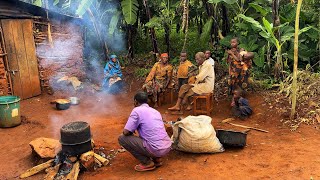 Cooking African Village food for lunchEbitooke and whole goat meatAfrican Village life [upl. by Verdie]